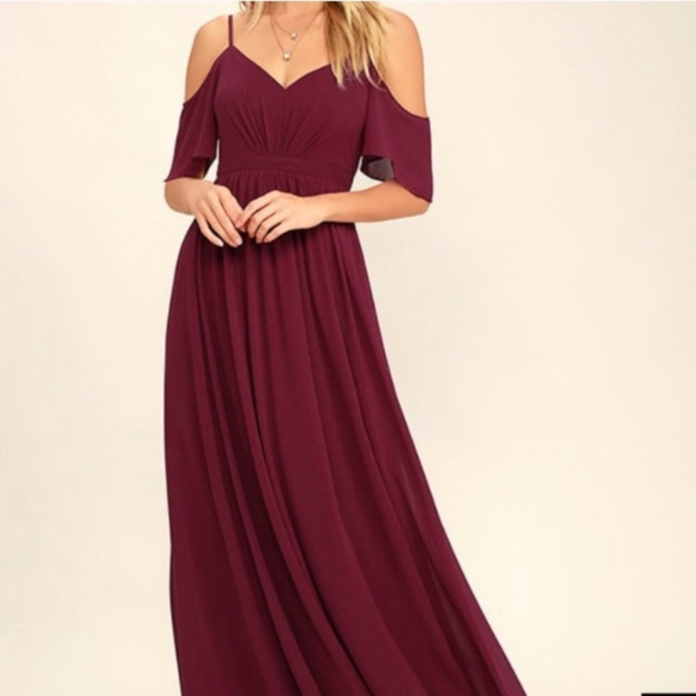 Lulu's Burgundy Cold Shoulder Maxi Dress